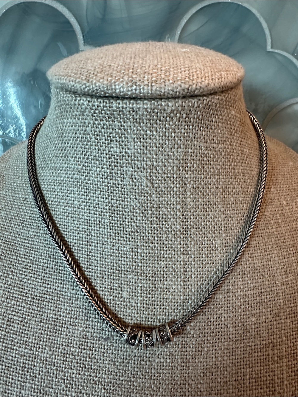 Lois Hill Braided Sterling Silver Chain Necklace with Decorative Slide Rings